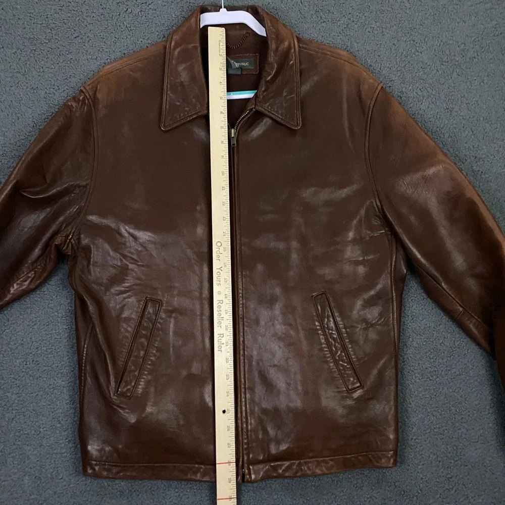 Vintage Banana Republic Leather Jacket Men Large Brown Full Zip Moto Soft Supple
